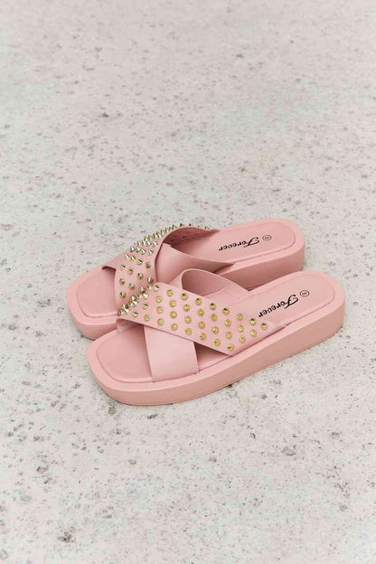 Forever Link Studded Cross Strap Sandals in Blush