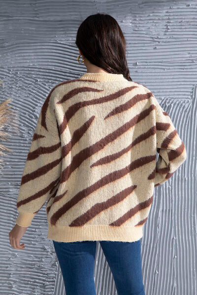 Animal Element Round Neck Dropped Shoulder Sweater