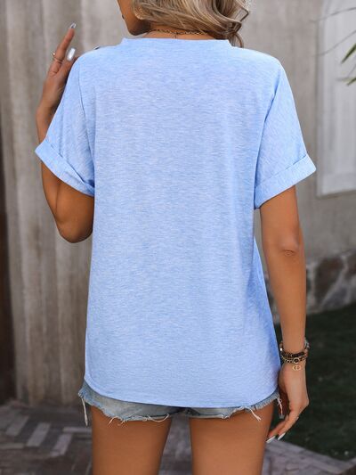 Notched Buttoned Short Sleeve T-Shirt