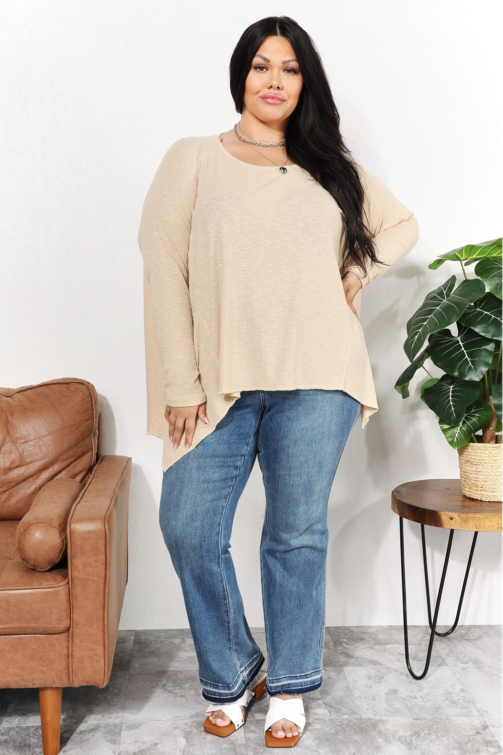 HEYSON Full Size Oversized Super Soft Ribbed Top