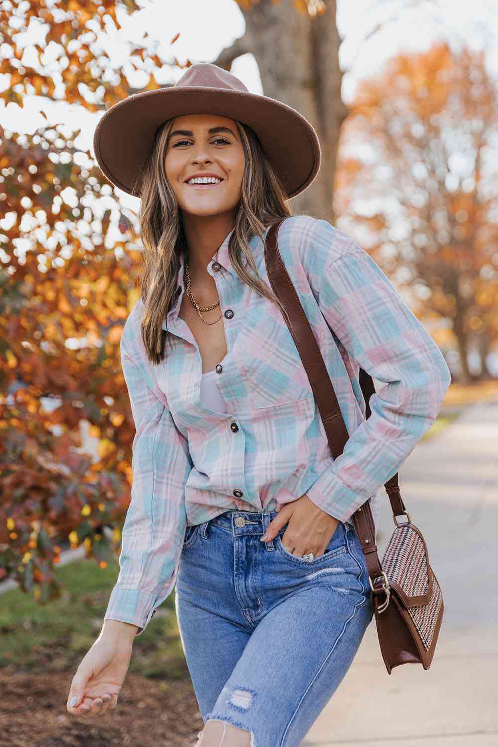 Plaid Button-Up Dropped Shoulder Shirt