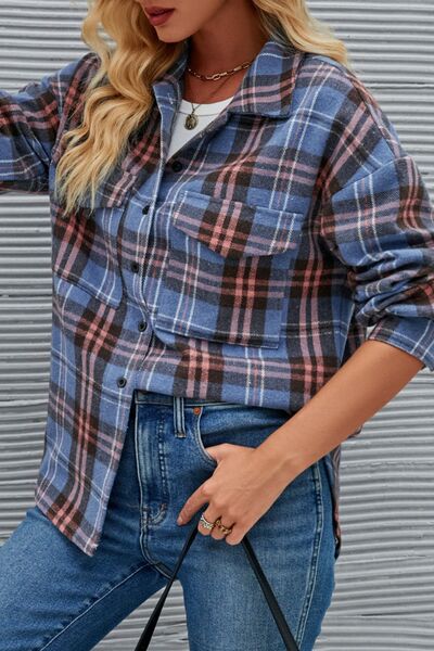 Plaid Button Up Dropped Shoulder Shirt