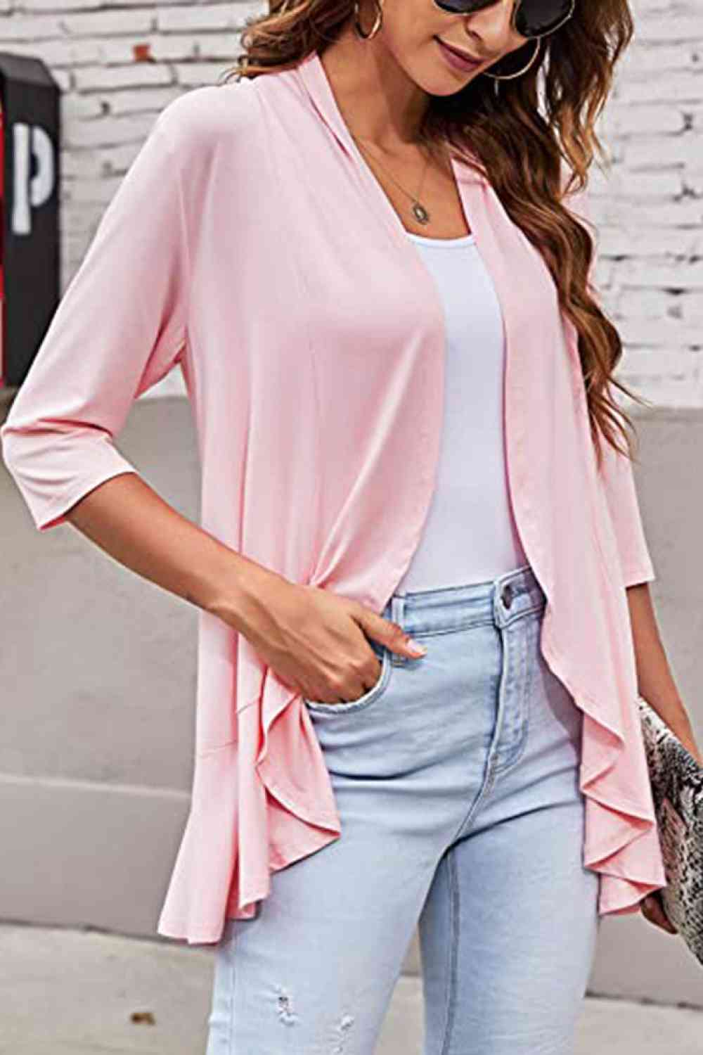 Open Front Ruffle Trim Cardigan