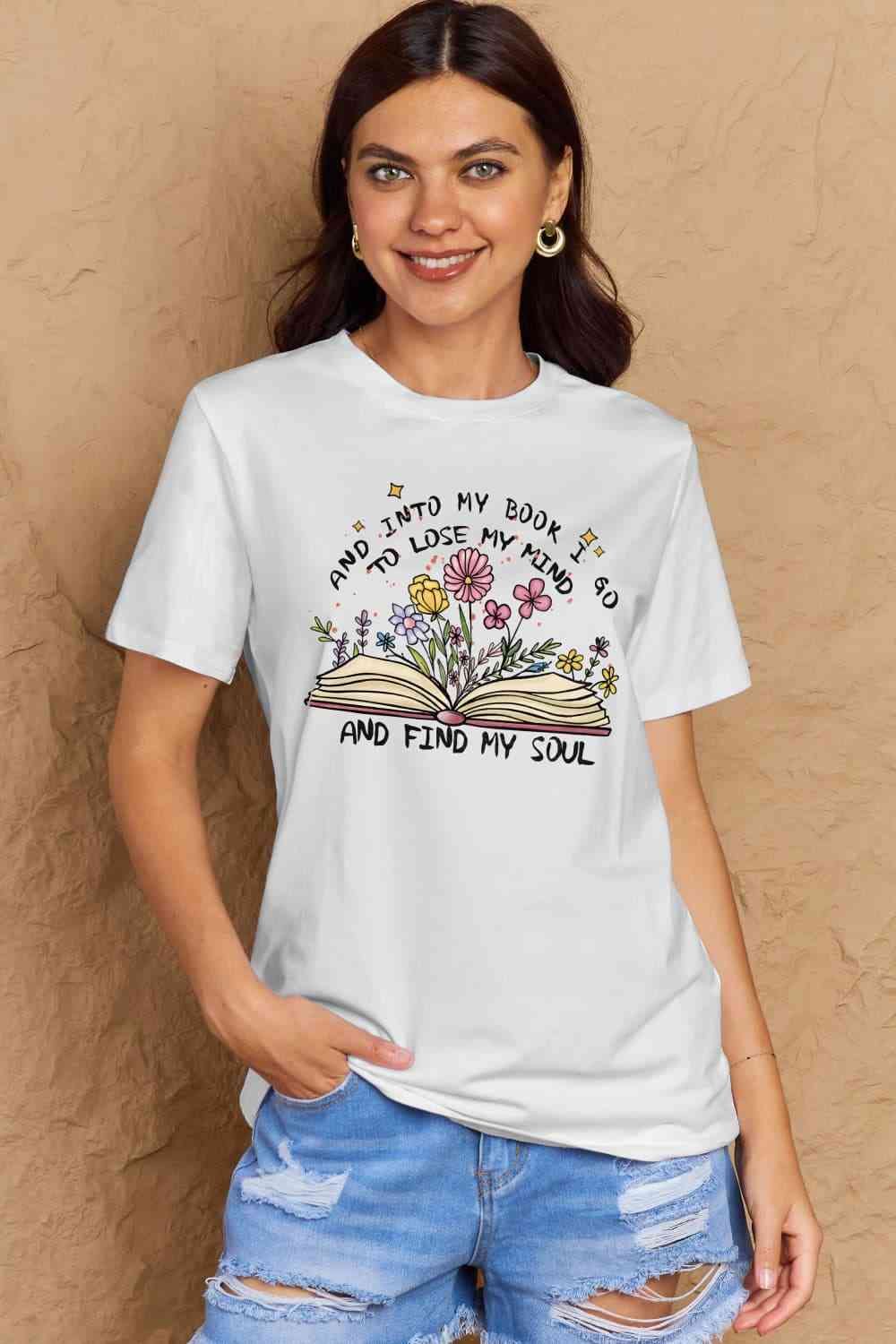 Simply Love Full Size Book & Flower Graphic Cotton Tee