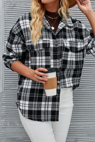 Plaid Button Up Dropped Shoulder Shirt