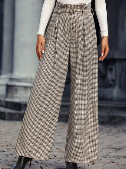 Plaid Wide Leg Pants With Belt