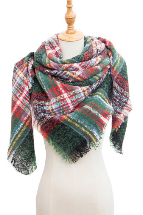 Plaid Raw Hem Polyester Scarf