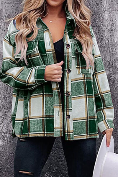 Plaid Pocketed Dropped Shoulder Coat