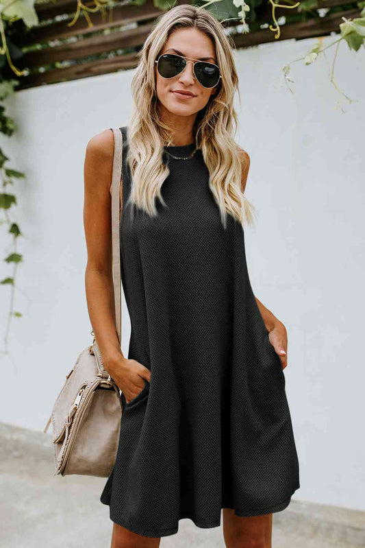 Crisscross Open Back Sleeveless Dress with Pockets