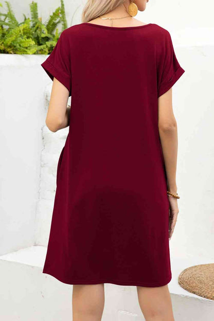 Scoop Neck Short Sleeve Pocket Dress