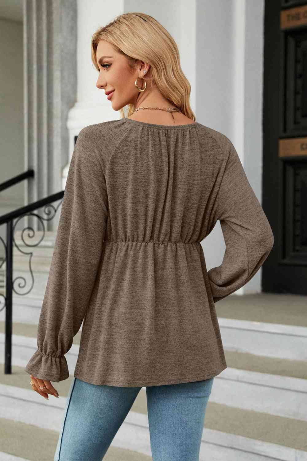 Round Neck Flounce Sleeve Blouse