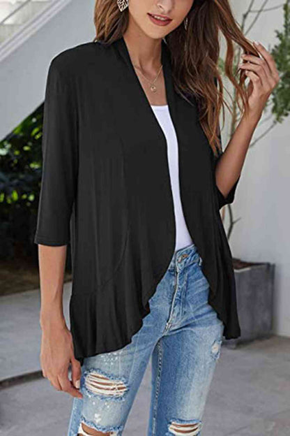 Open Front Ruffle Trim Cardigan