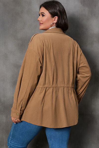 Plus Size Zipper and Snap Down Drawstring Jacket