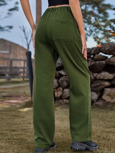 High Waist Cargo Straight Jeans