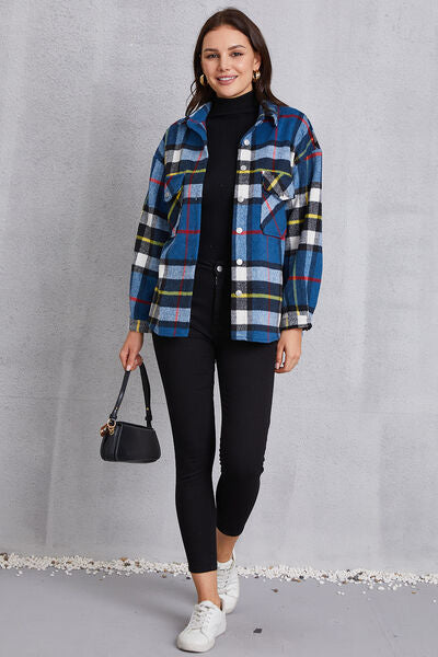 Plaid Button Up Dropped Shoulder Jacket