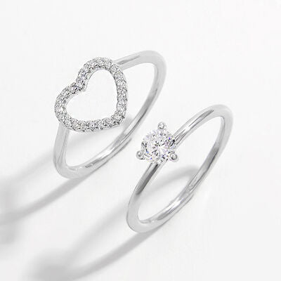 2 Piece Heart Shape Zircon 925 Sterling Silver Ring