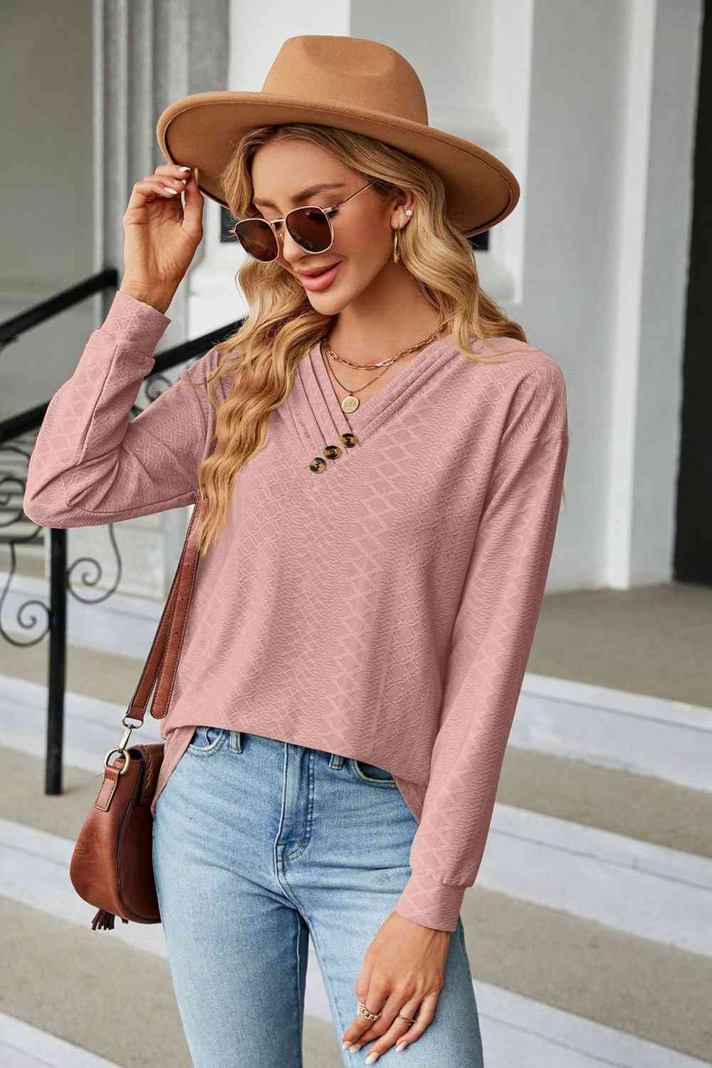 V-Neck Long Sleeve Blouse