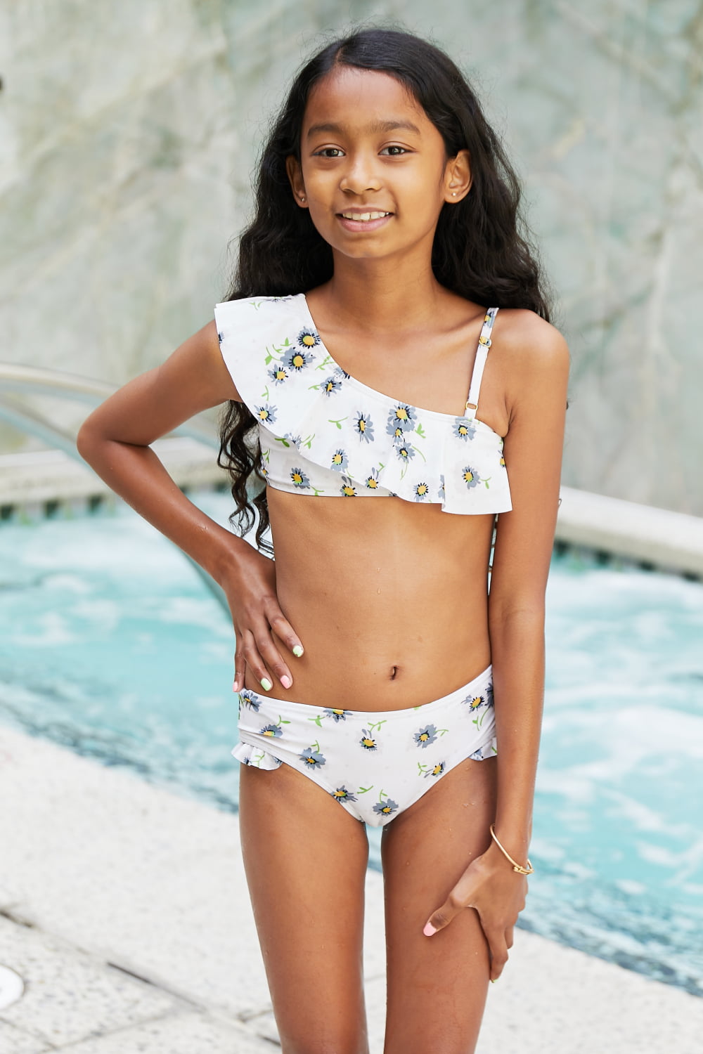 Marina West Swim Float On Asymmetric Neck Two-Piece Set in Daisy Cream