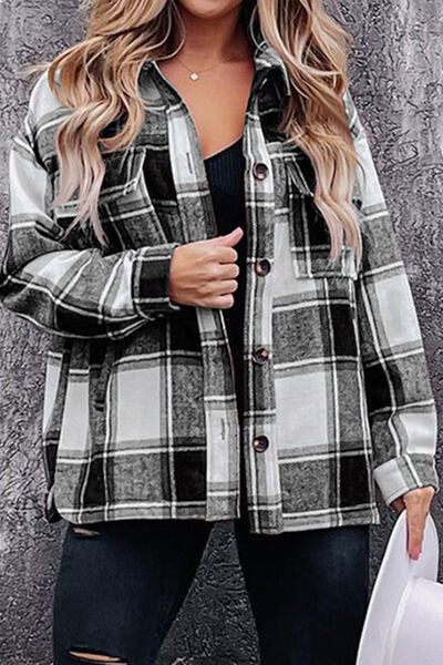 Plaid Pocketed Dropped Shoulder Coat