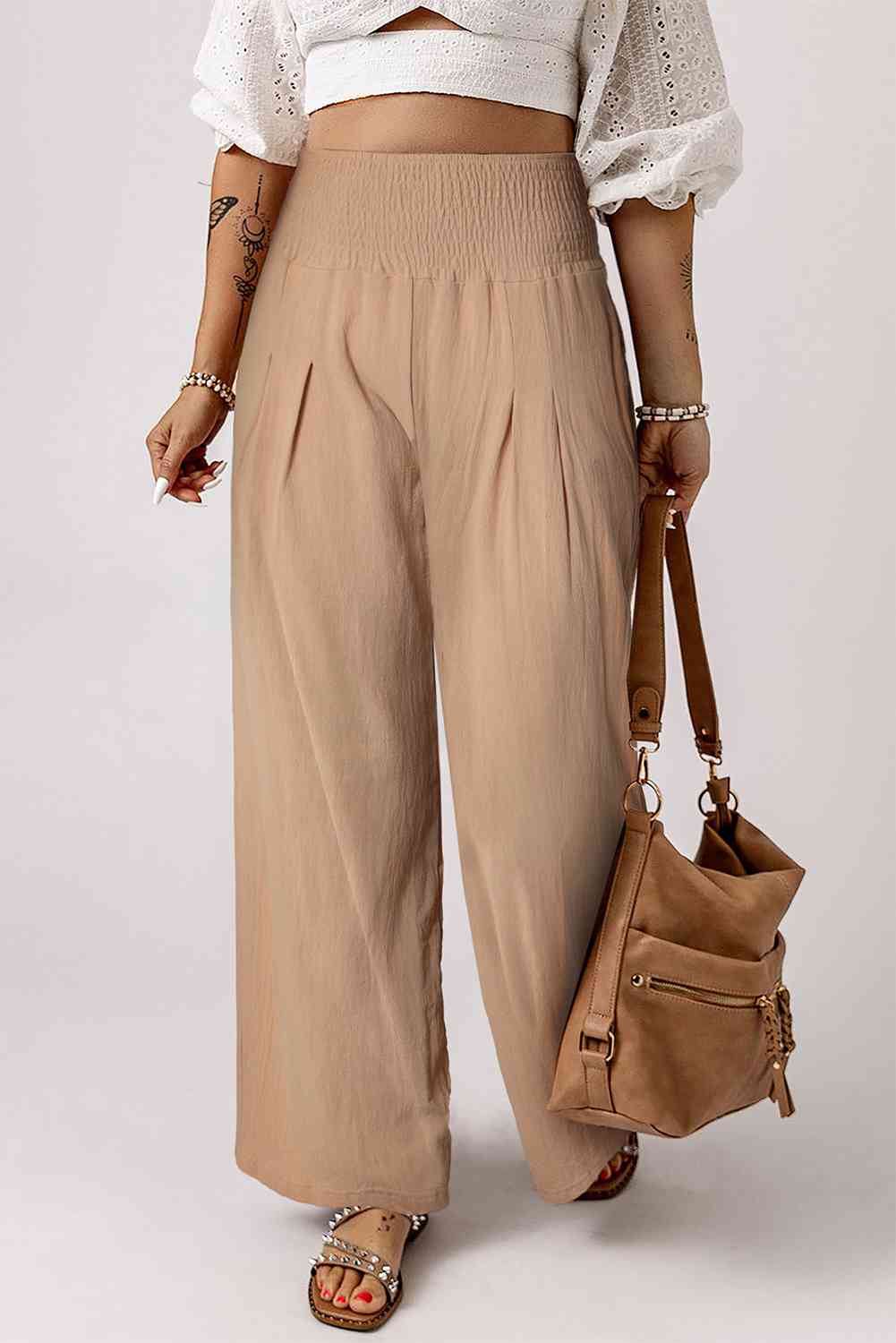 Smocked High Waist Wide Leg Pants