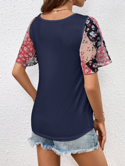 Printed Puff Sleeve Round Neck Tee