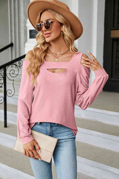 Cold Shoulder Square Neck Cutout Blouse