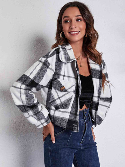 Plaid Button Front Jacket with Pockets