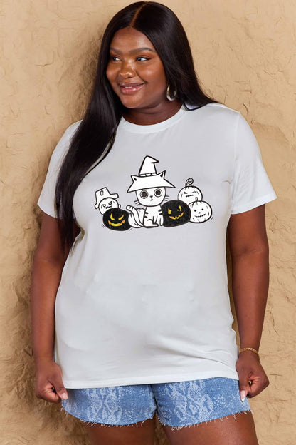 Simply Love Full Size Cat & Pumpkin Graphic Cotton T-Shirt