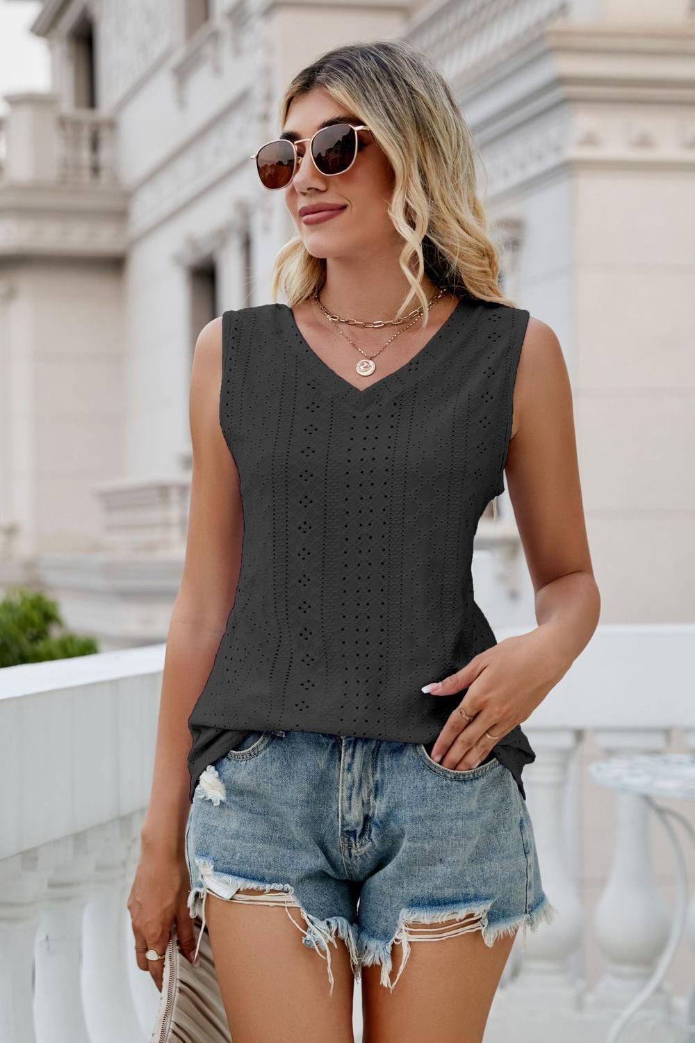 Eyelet V-Neck Tank