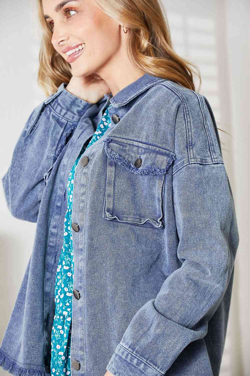 HEYSON Full Size Mineral-Washed Button-Down Denim Jacket