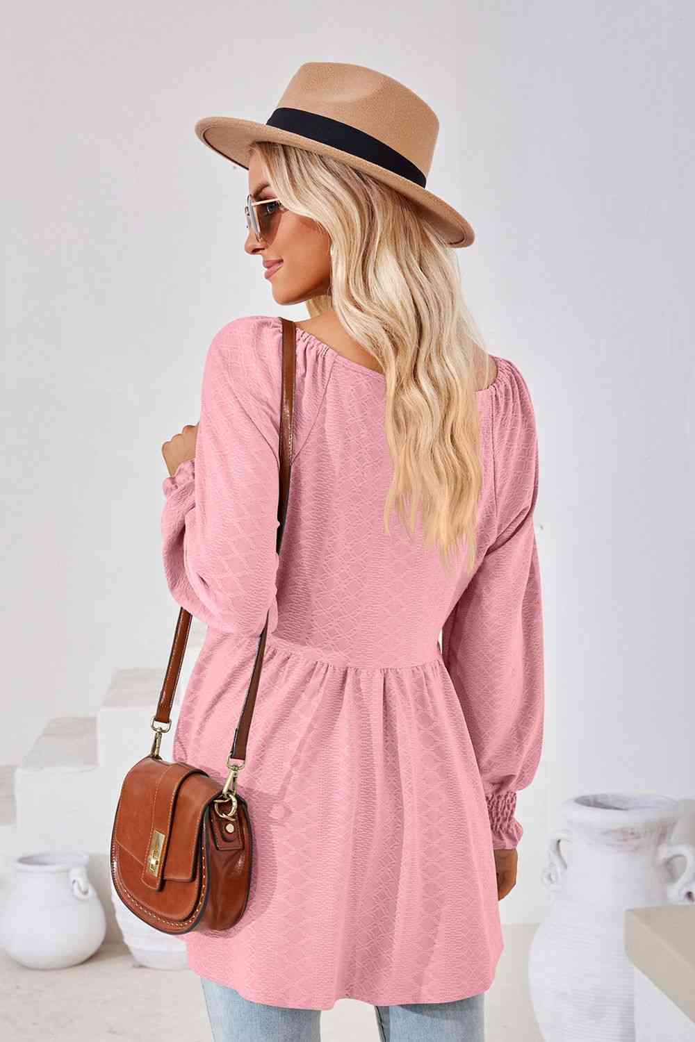 V-Neck Lantern Sleeve Blouse