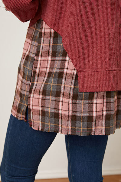 Plaid Round Neck Dropped Shoulder Sweatshirt