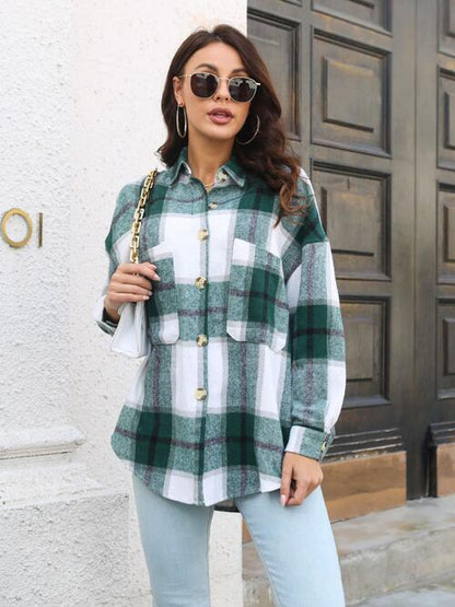 Plaid Button Up Collared Neck Long Sleeve Shirt