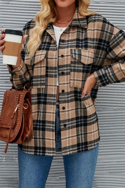 Plaid Button Up Dropped Shoulder Shirt