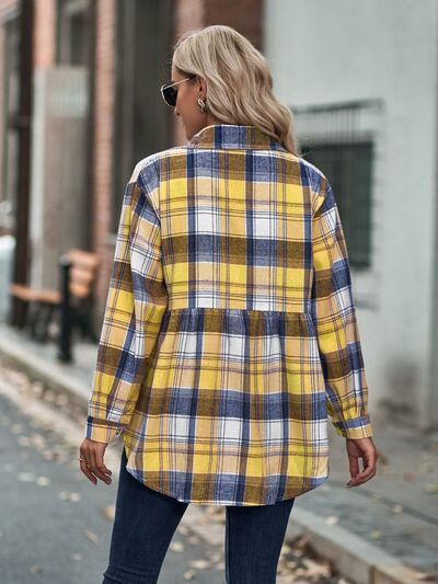 Plaid Button Up Dropped Shoulder Shirt