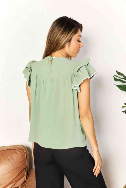 Double Take Pleated Detail Flutter Sleeve Blouse