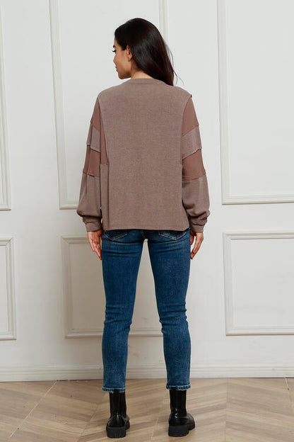 Waffle Buttoned Long Sleeve Top