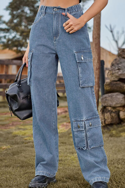 Loose Fit Long Jeans with Pockets