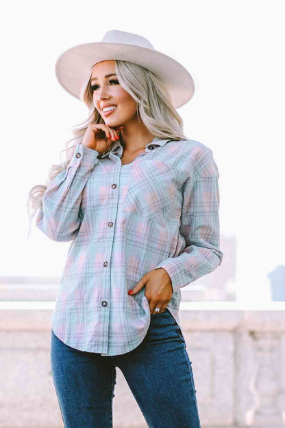 Plaid Button-Up Dropped Shoulder Shirt