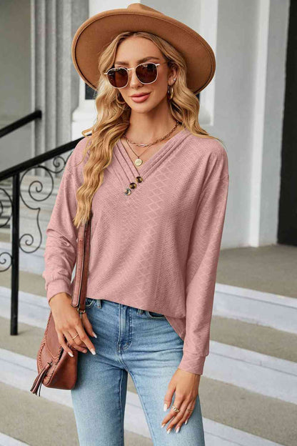 V-Neck Long Sleeve Blouse