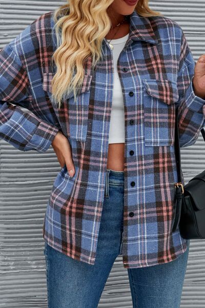 Plaid Button Up Dropped Shoulder Shirt