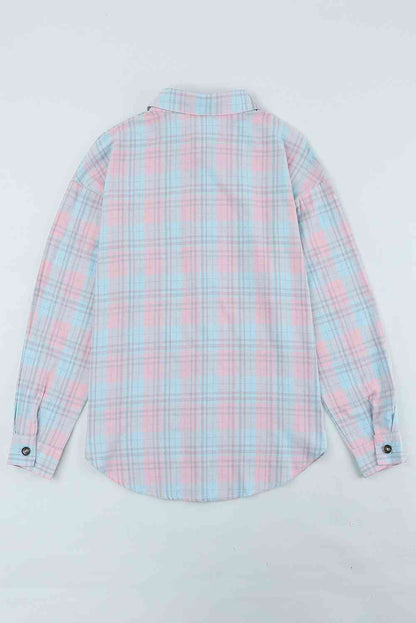 Plaid Button-Up Dropped Shoulder Shirt