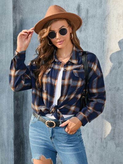 Plaid Button Up Pocketed Shirt