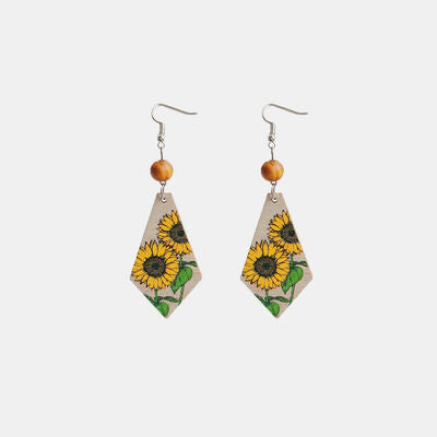 Floral Wooden Teardrop Earrings