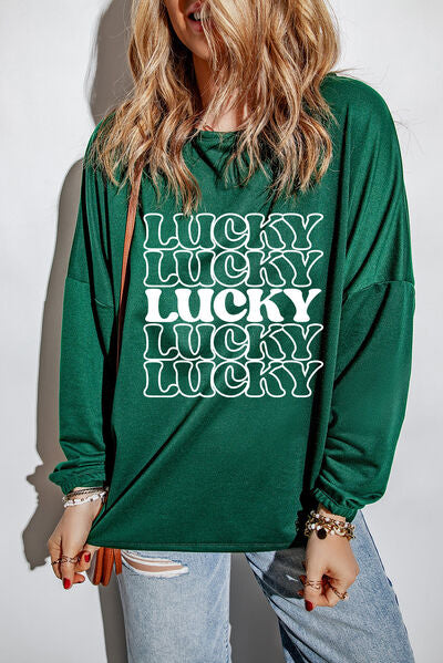 LUCKY Round Neck Dropped Shoulder Sweatshirt