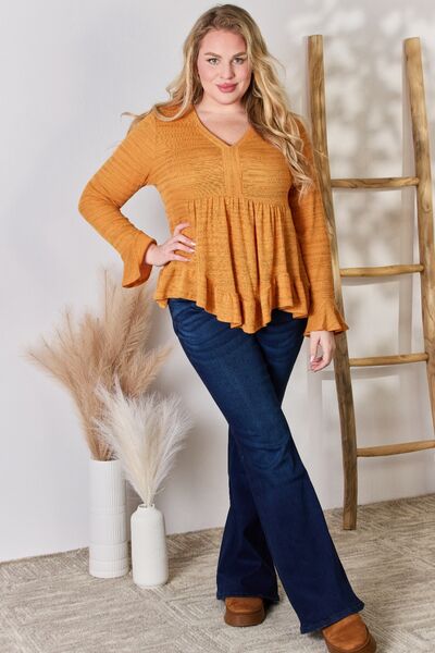 Hailey & Co Full Size V-Neck Flounce Sleeve Blouse