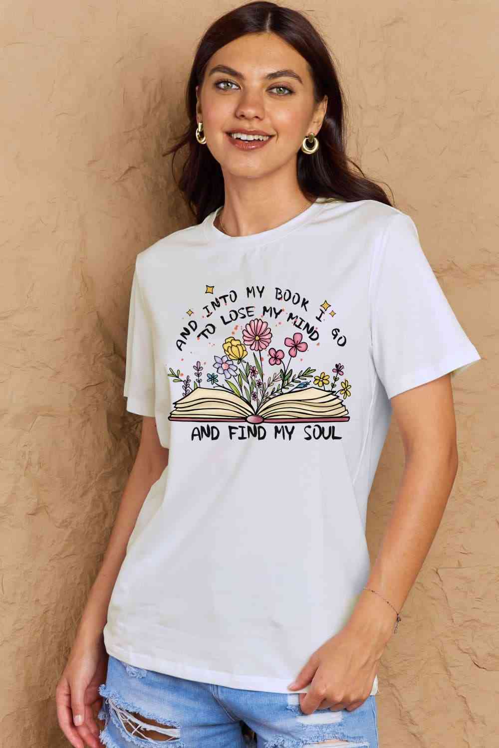 Simply Love Full Size Book & Flower Graphic Cotton Tee