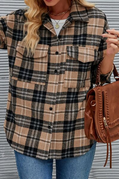 Plaid Button Up Dropped Shoulder Shirt