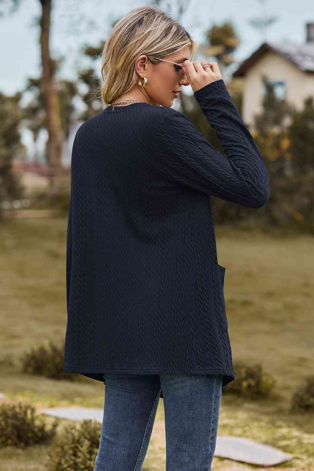 Cable-Knit Long Sleeve Cardigan with Pocket