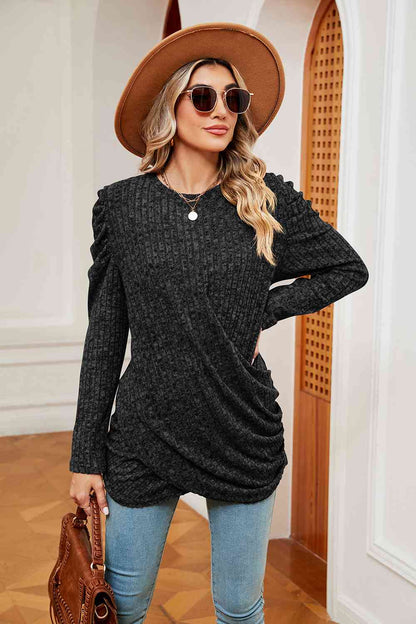 Long Sleeve Ribbed Twisted Top